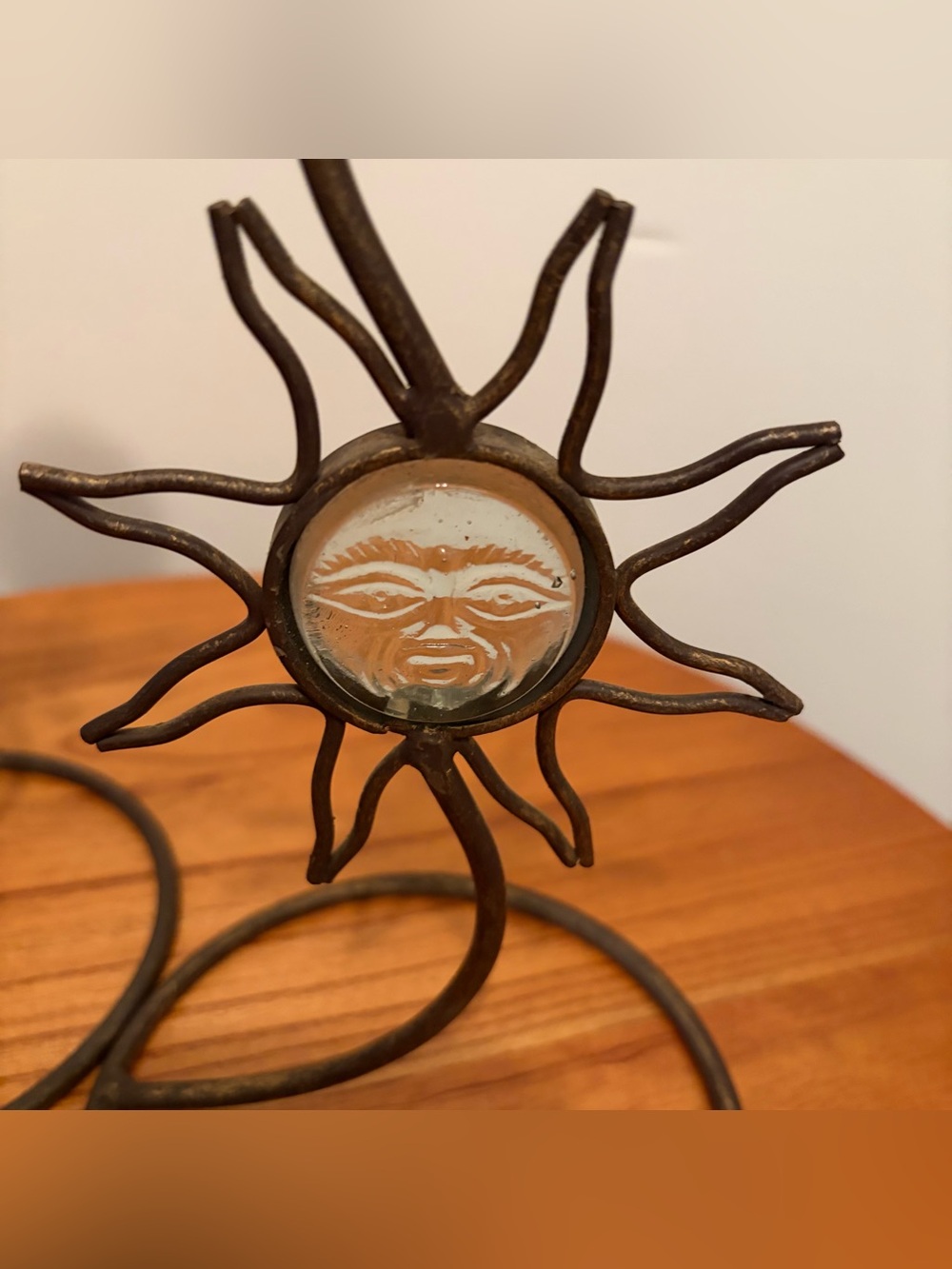 Rustic Sunburst Celestial Astrological Sun Face Candlestick 2 Holders Y2K Metal
